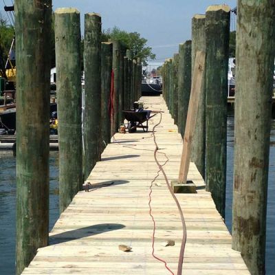 view down the pier of new decking
